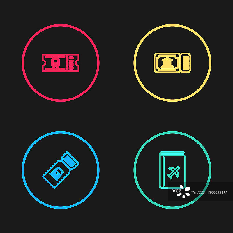 列车票、书籍和旅行指南线性图标图片素材