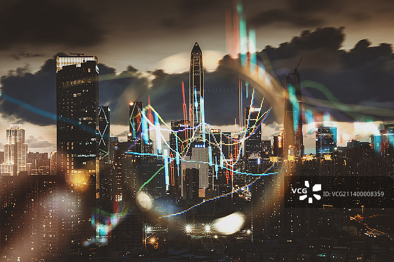 深圳都市风光与金融股票K线组合图图片素材