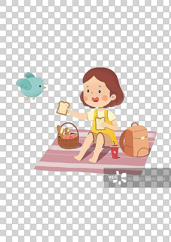 草地上野餐的小女孩图片素材