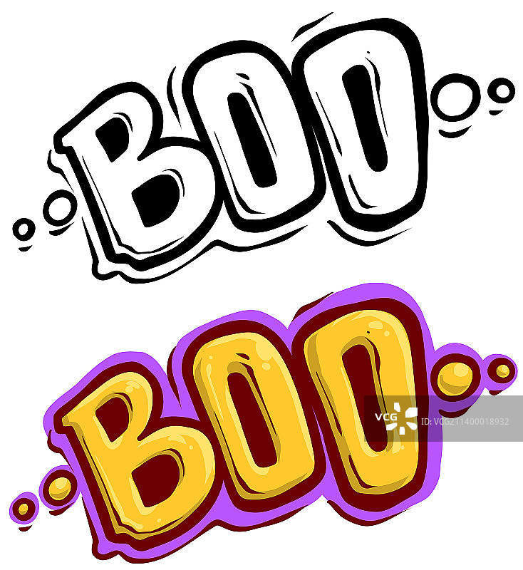 卡通涂鸦风格手绘Boo文字符号图片素材