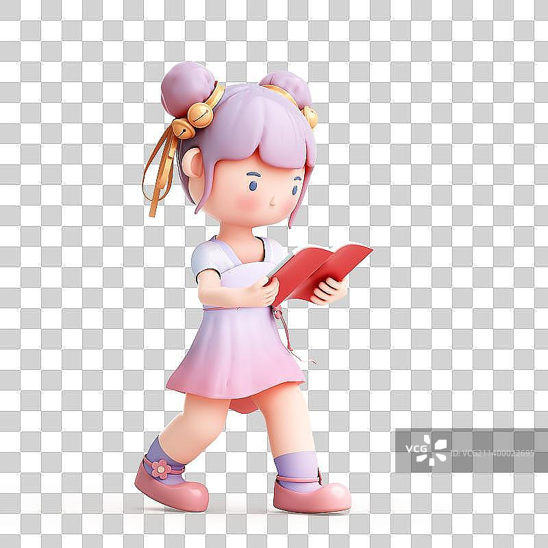 3D渲染的可爱卡通女孩图片素材