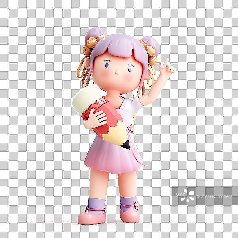 3D渲染的可爱卡通女孩图片素材