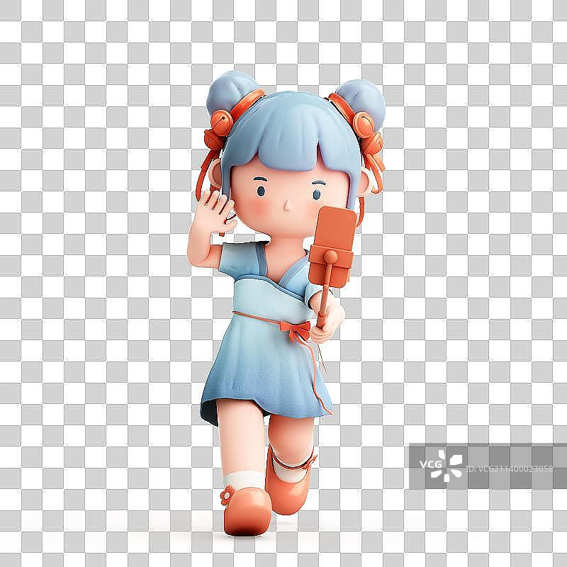 3D渲染的可爱卡通女孩图片素材