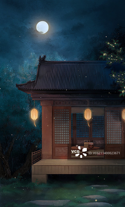 古风水墨插画——中秋图片素材