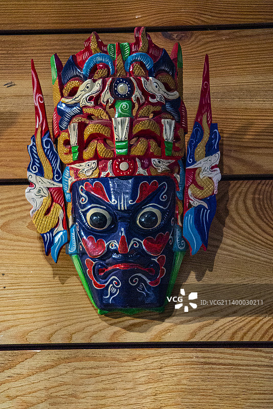 贵州傩戏，贵州傩戏面具，傩戏，贵州地戏，傩堂戏面具。多彩贵州文化创意园非遗馆藏图片素材