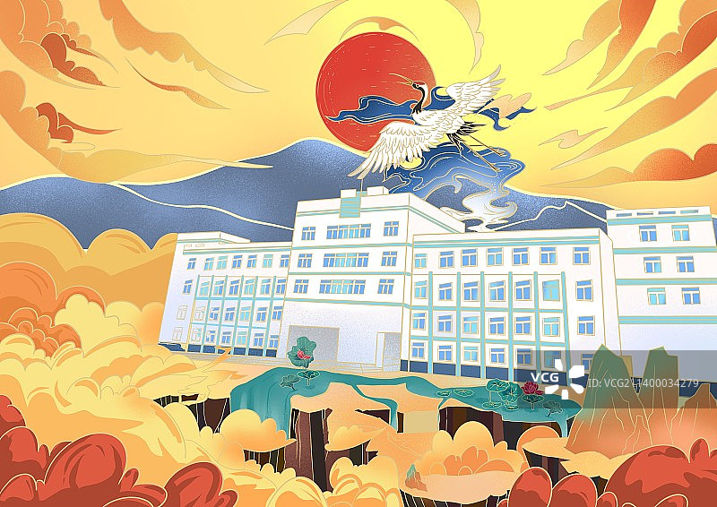 国潮仙鹤建筑图片素材