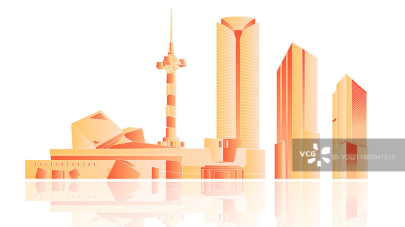 盐城城市天际线金融插画图片素材