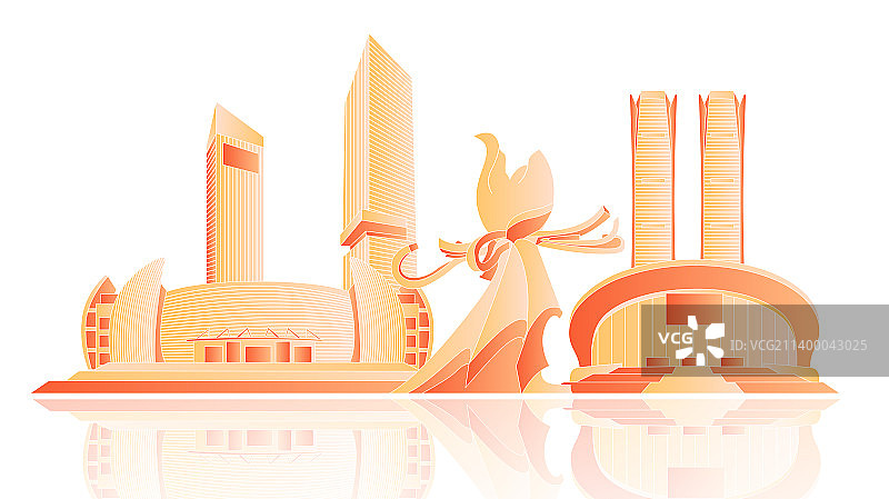 菏泽城市天际线金融插画图片素材