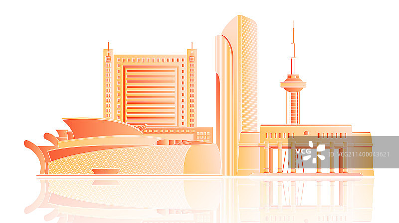 东营城市天际线金融插画图片素材