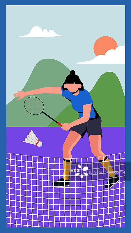 卡通矢量手绘打羽毛球的人图片素材