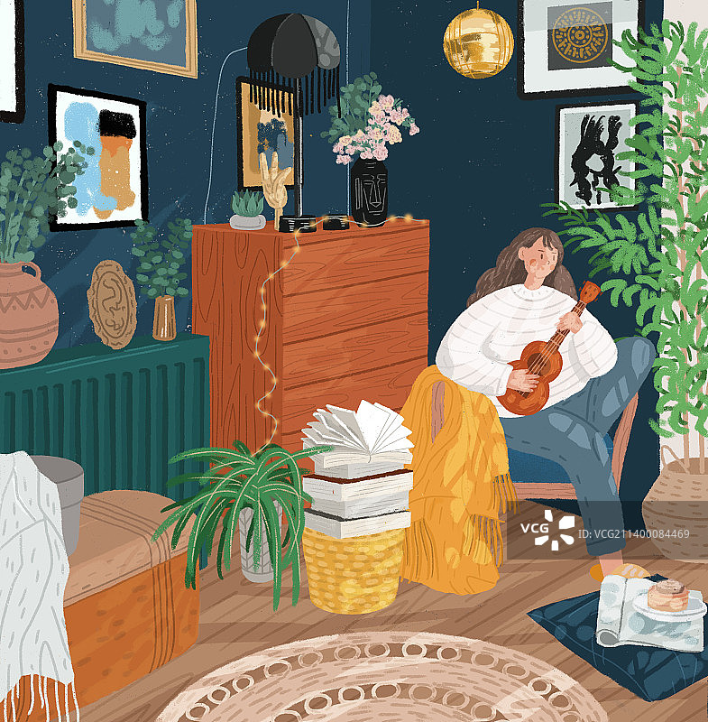 一个女人在弹吉他图片素材