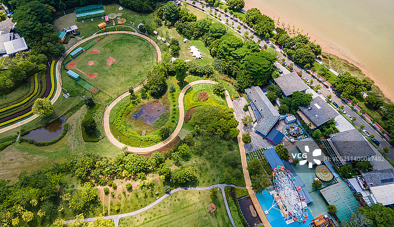 东莞万江龙湾湿地乐跑公园风光航拍图片素材