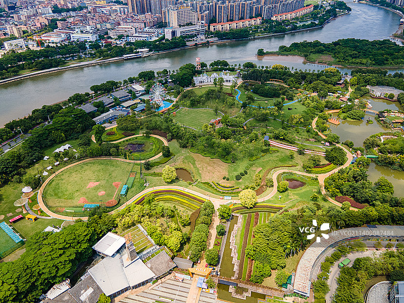 东莞万江龙湾湿地乐跑公园风光航拍图片素材