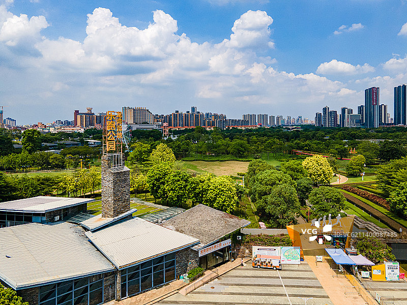 东莞万江龙湾湿地乐跑公园风光航拍图片素材