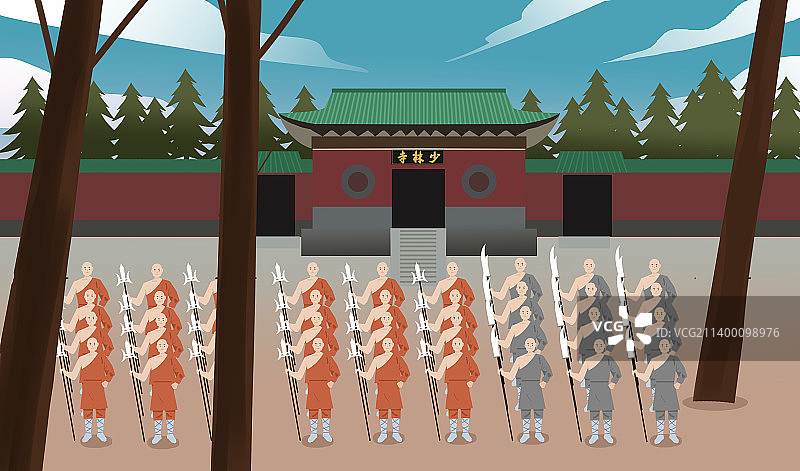 河南登封市嵩山少林寺少林武僧武术功夫风景插画图片素材