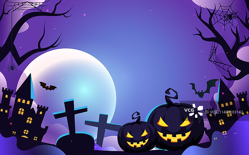 庆祝西方万圣节南瓜灯奇幻夜晚派对节日插画图片素材