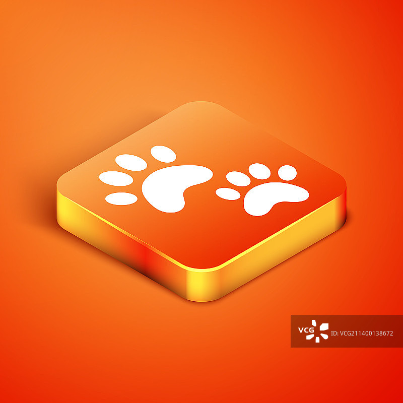 橙色背景上的2.5D爪印图标图片素材