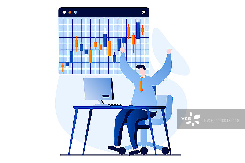 扁平风格的人物股市概念场景图片素材