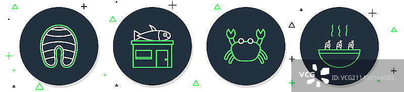 海鲜店：螃蟹、鱼、牛排和汤图片素材