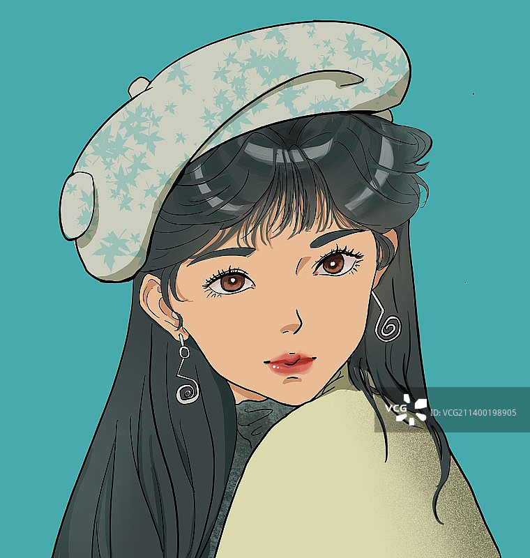 复古平涂风格女孩头像图片素材