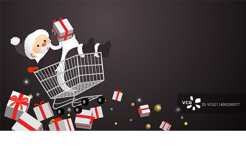 圣诞老人在购物手推车上的黑色星期五促销图片素材