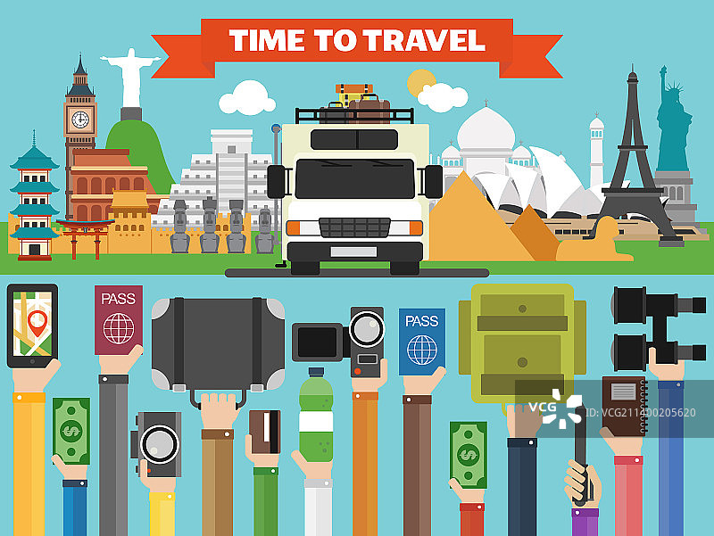 带手的旅行扁平背景图片素材