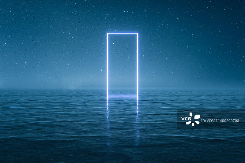 蓝色海平面发光概念未来科技背景图片素材