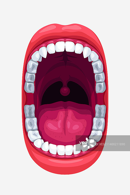 白色背景上带有光滑牙齿的人嘴图片素材