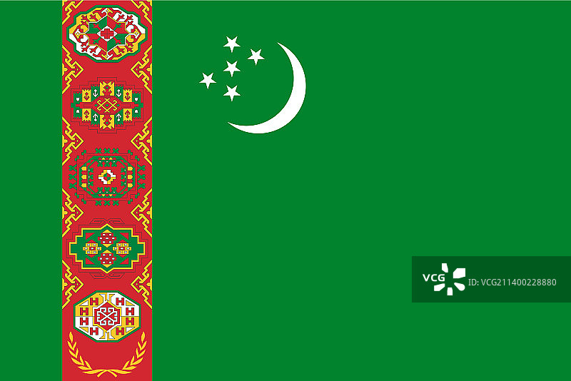 土库曼斯坦国旗官方颜色扁平设计图片素材