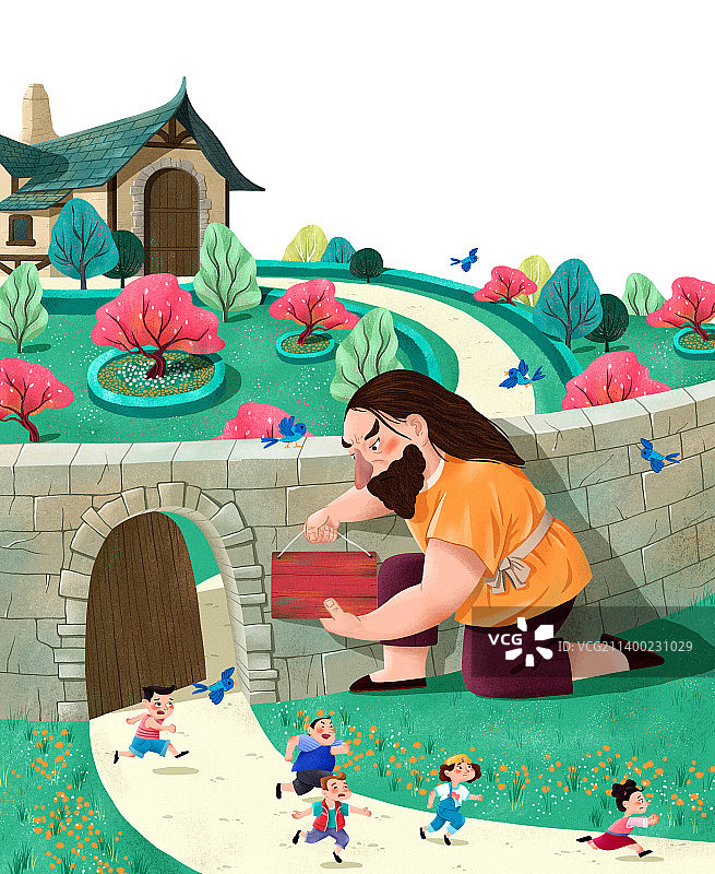 巨人的花园肌理儿童插画图片素材