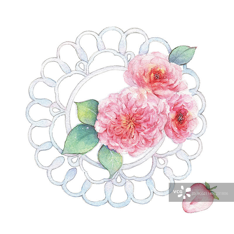 水彩手绘清新欧月与圆形花垫图片素材