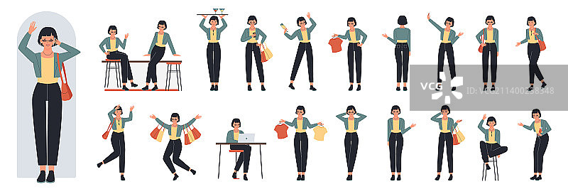 年轻女孩的生活方式和姿势，深色头发图片素材