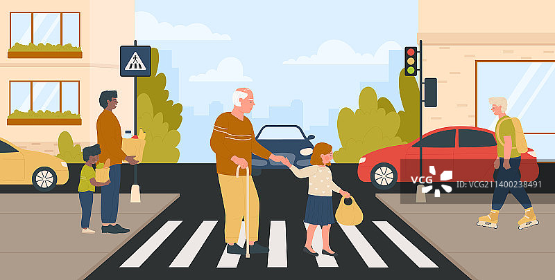 有礼貌的孩子牵着老人的手图片素材