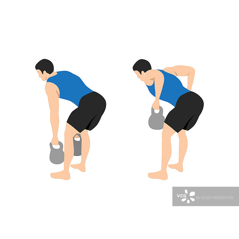 男人做双臂壶铃划船图片素材