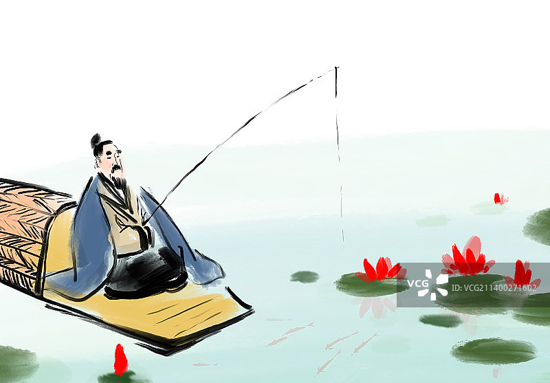 湖中钓鱼的人姜子牙图片素材