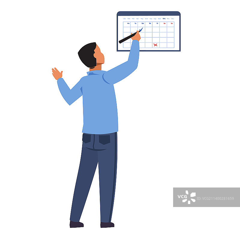 男人在日历上标记日期时间管理图片素材