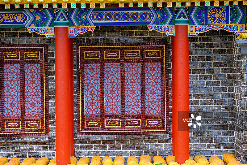 各种蔬菜种子拼成的古典建筑图片素材