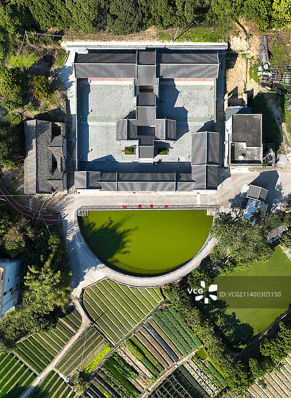 广东省惠州市惠阳区古屋三省堂围屋航拍图片素材