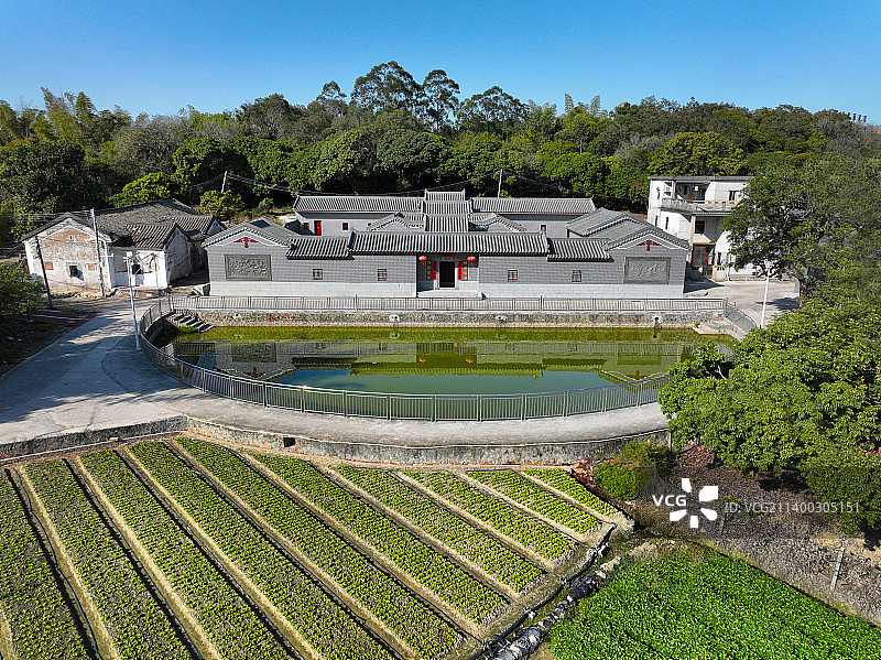 广东省惠州市惠阳区古屋三省堂围屋航拍图片素材