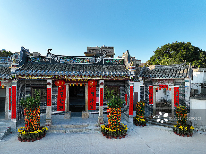 广东省惠州市惠阳区秋长西湖村方氏宗祠航拍图片素材