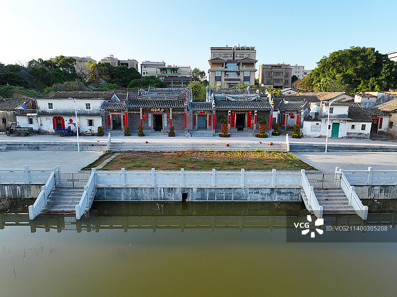 广东省惠州市惠阳区秋长西湖村方氏宗祠航拍图片素材