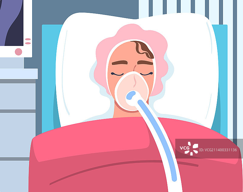 在医院病床上躺着的年轻女病人图片素材