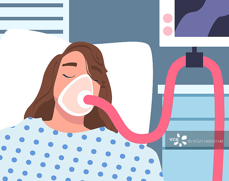 在医院病床上躺着的年轻女病人图片素材