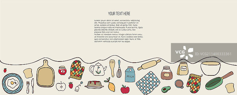 手绘食物和厨房用品banner图片素材