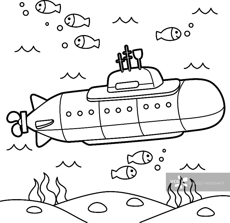 儿童核潜艇载具涂色页图片素材