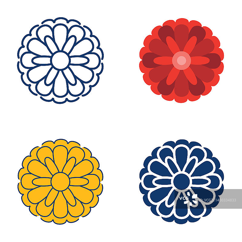 扁平风和线条风菊花图标合集图片素材