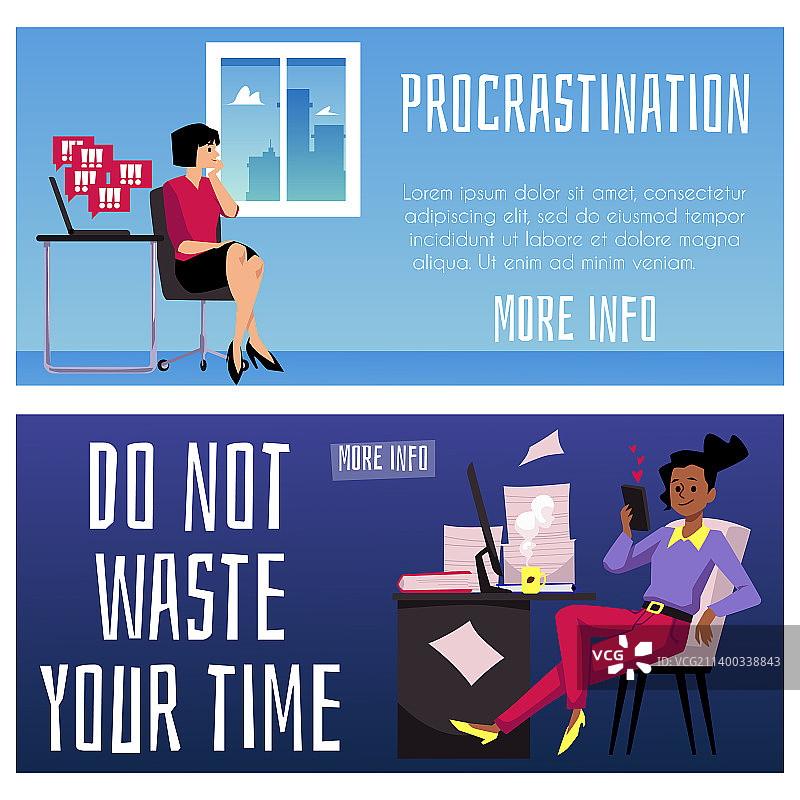 拖延和浪费时间banner平面设计图片素材