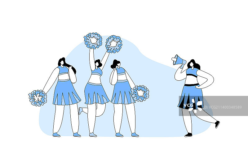 身穿制服的啦啦队在橄榄球场上表演图片素材