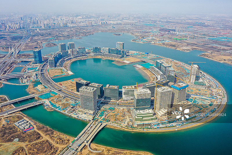 航拍河南郑州郑东新区北龙湖金融岛图片素材
