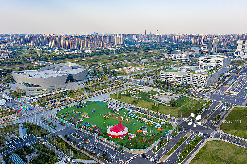 航拍河南郑州大剧院 郑州中央文化区（郑州CCD） 郑州文博艺术中心 郑州常西湖新区图片素材